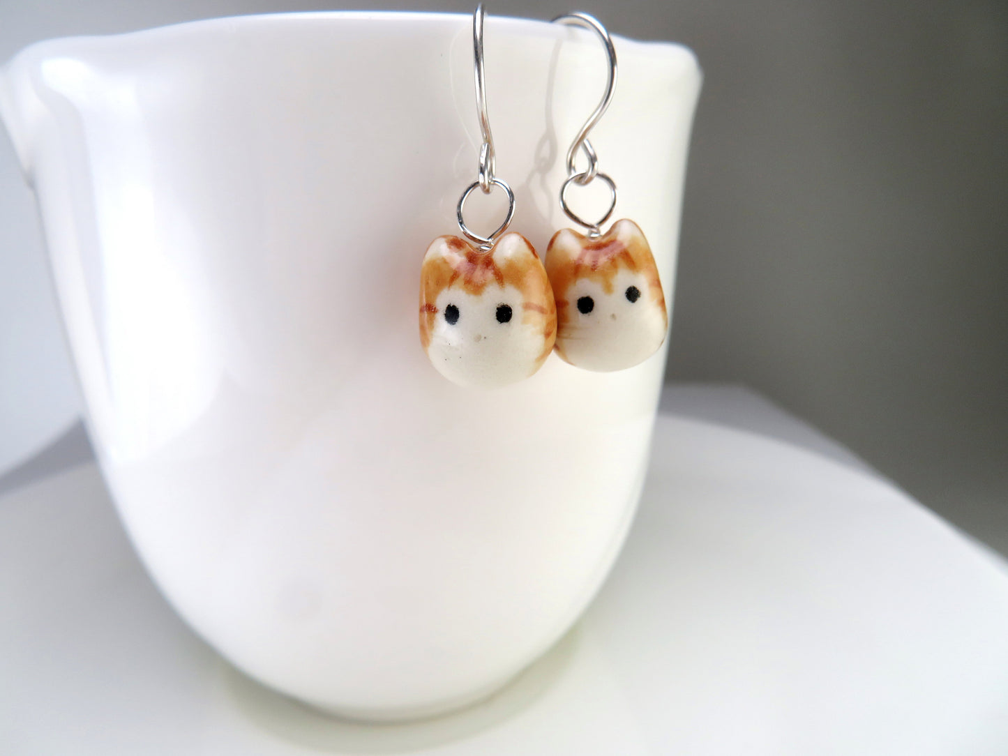 Gray Tabby Cat Dangle Earrings