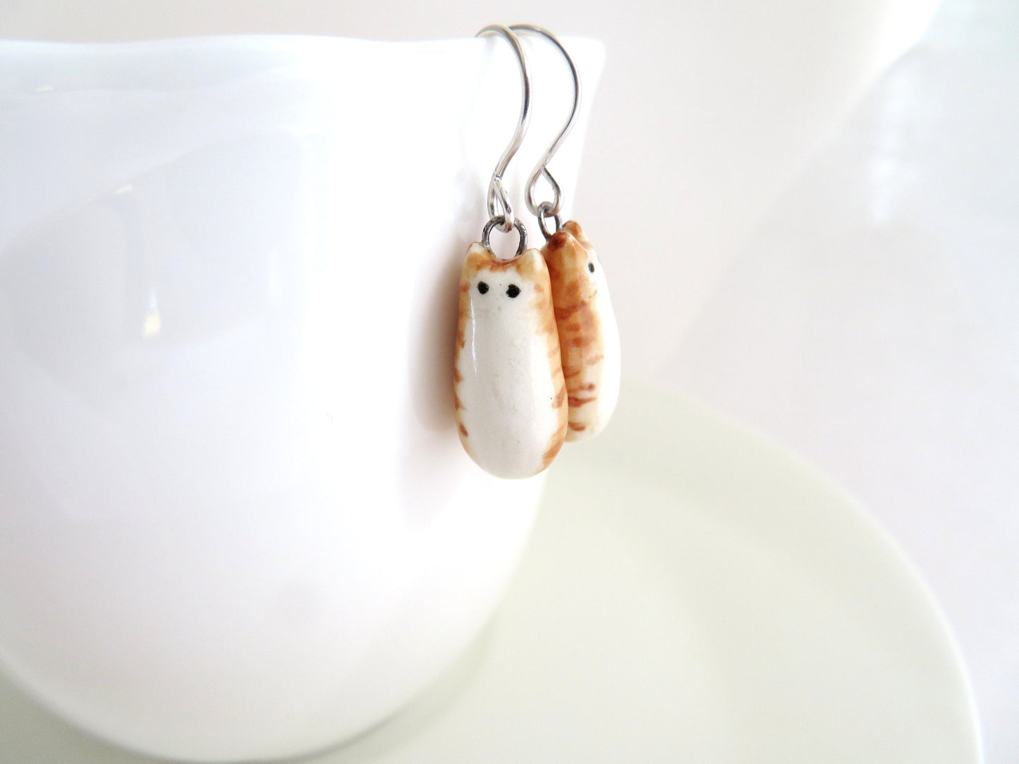 Long Orange Tabby Cat Dangle Earrings