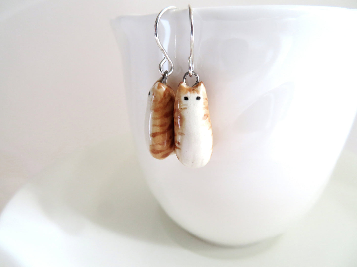 Long Orange Tabby Cat Dangle Earrings