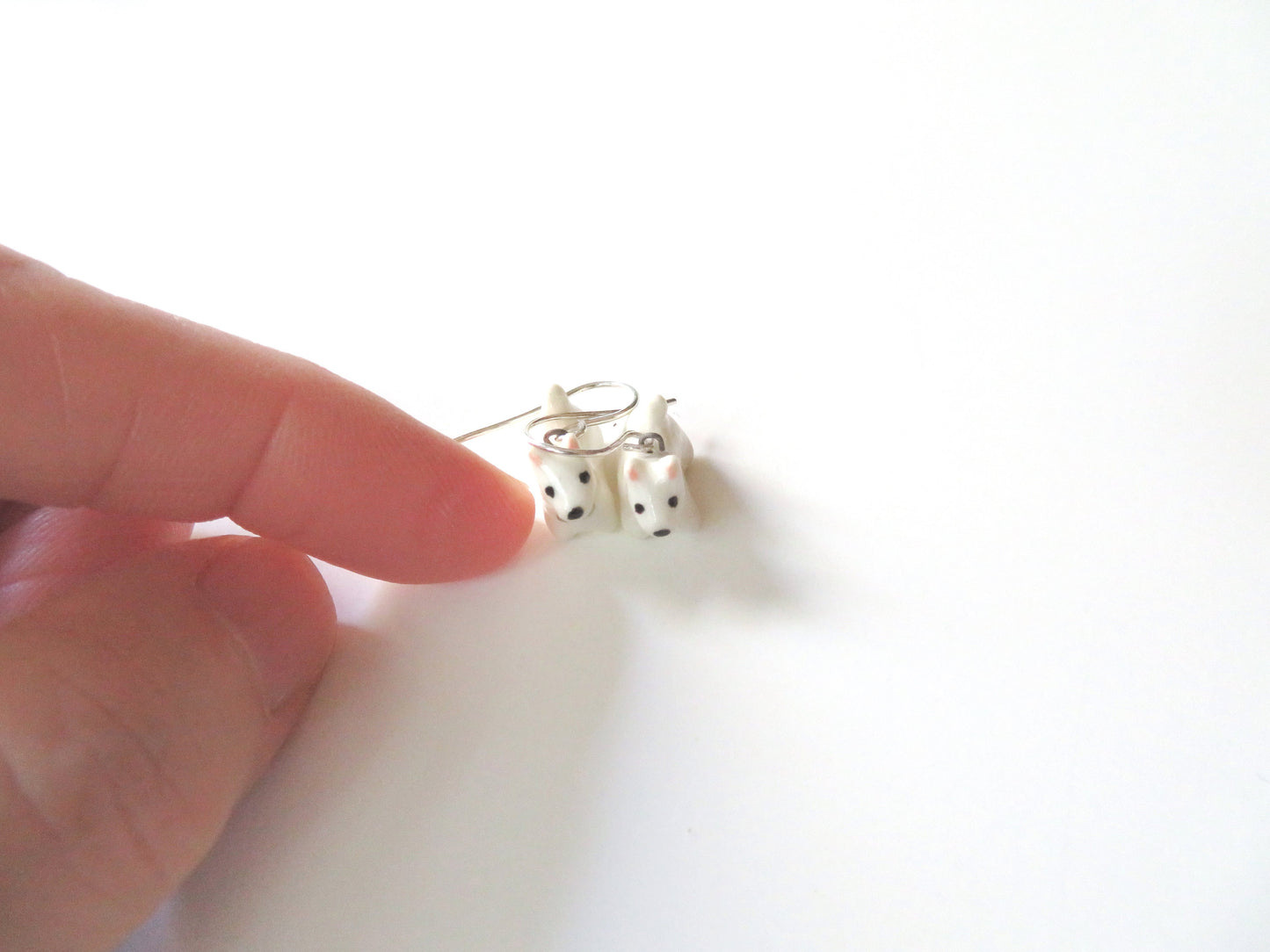 White Terrier Dangle Earrings