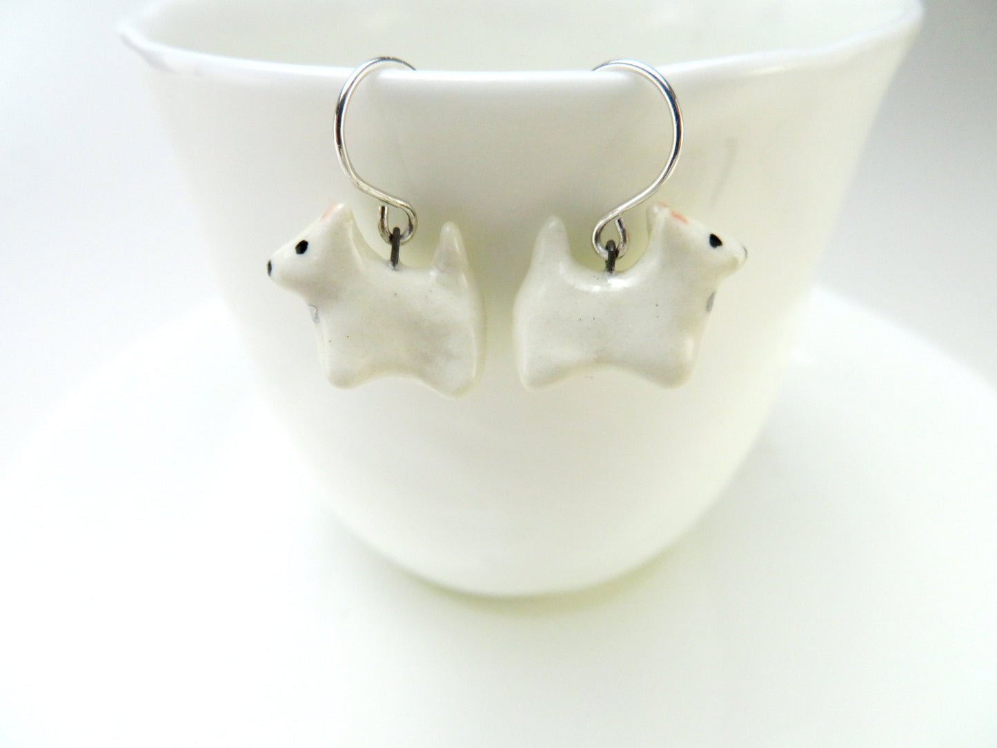 White Terrier Dangle Earrings