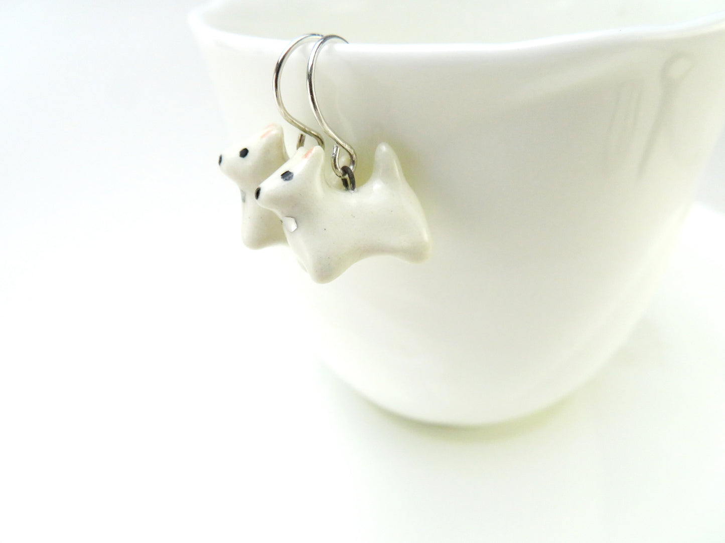White Terrier Dangle Earrings