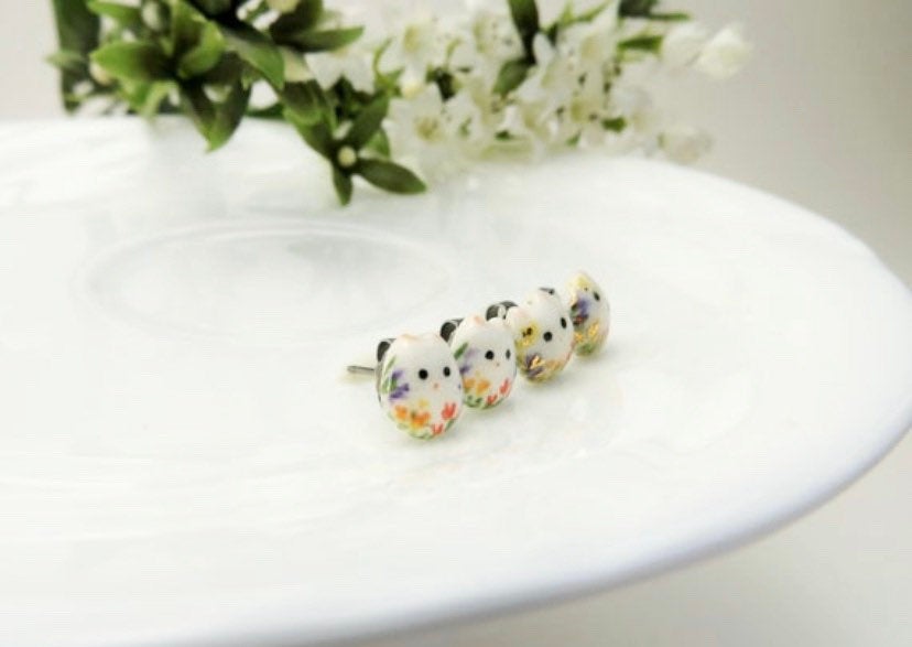 Tiny Floral Cat Stud Earrings