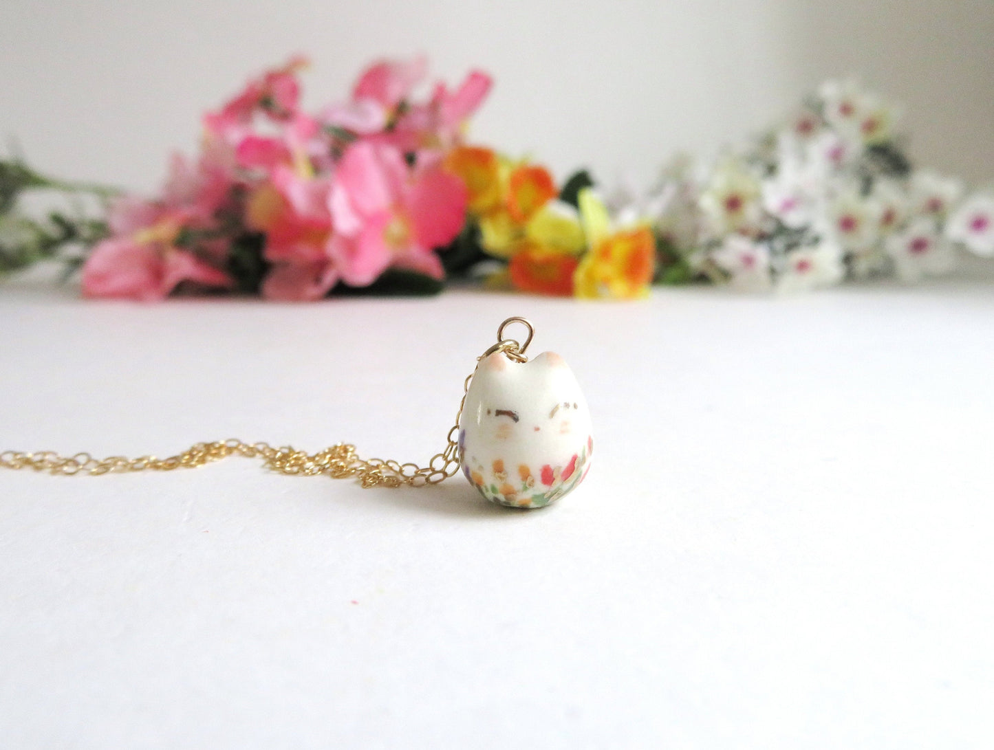 Happy Floral Cat Necklace