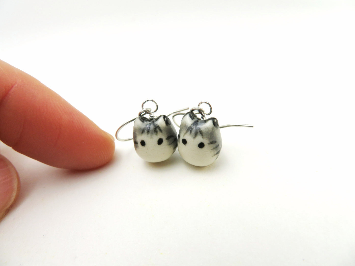 Gray Tabby Cat Dangle Earrings