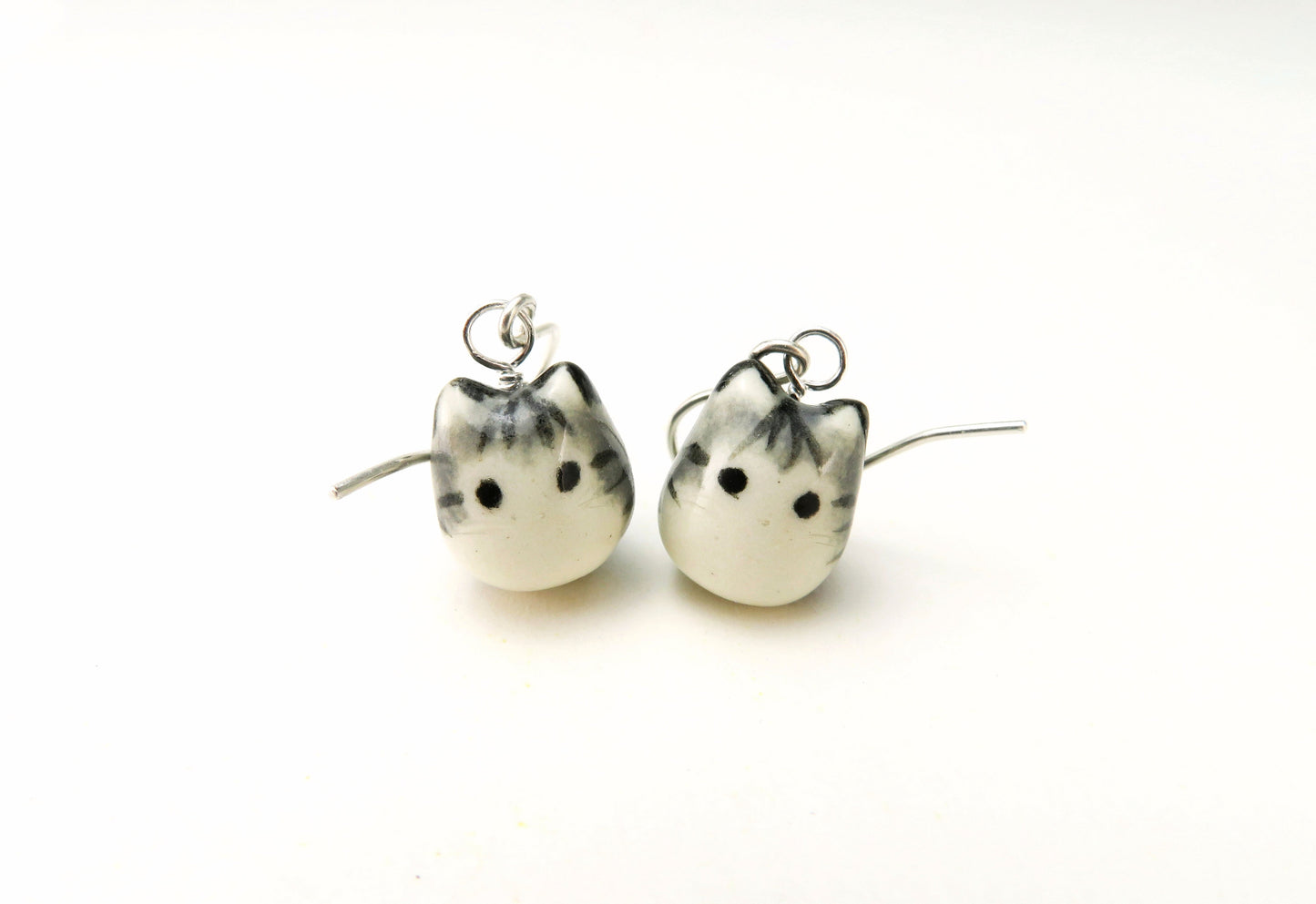 Gray Tabby Cat Dangle Earrings