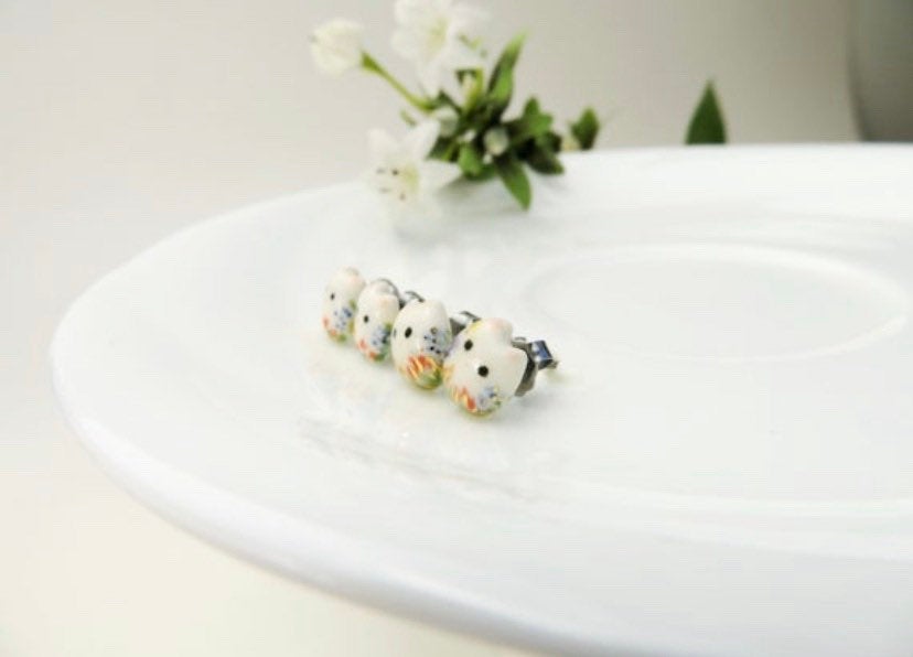 Tiny Floral Cat Stud Earrings