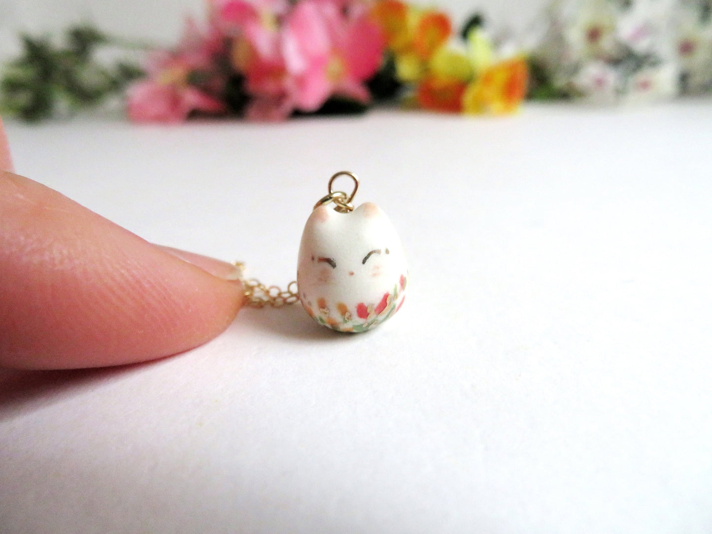 Happy Floral Cat Necklace