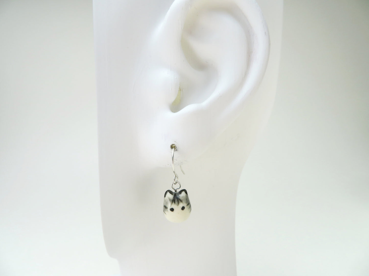 Gray Tabby Cat Dangle Earrings