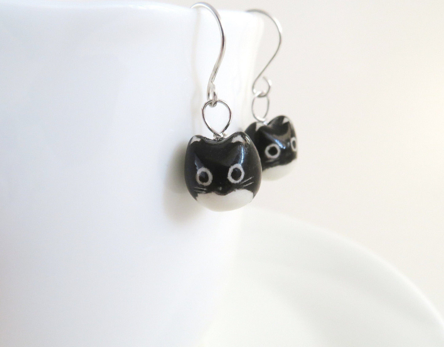 Tuxedo Cat Dangle Earrings