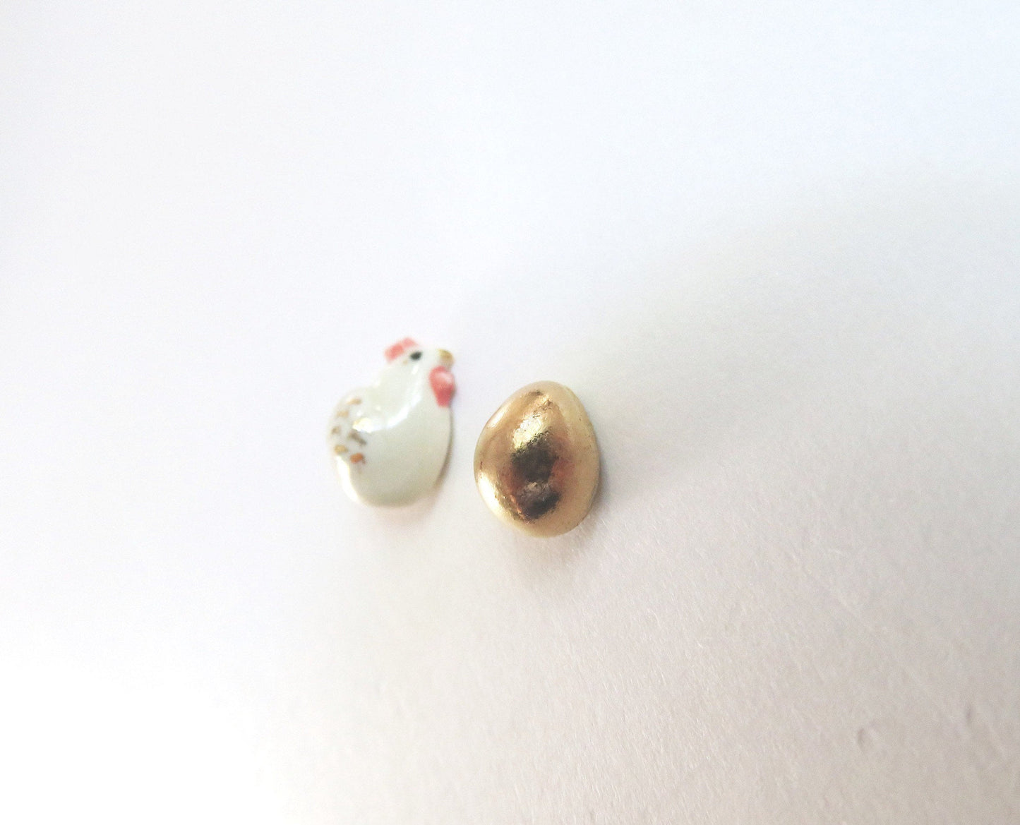 Tiny Hen and Golden Egg Stud Earrings