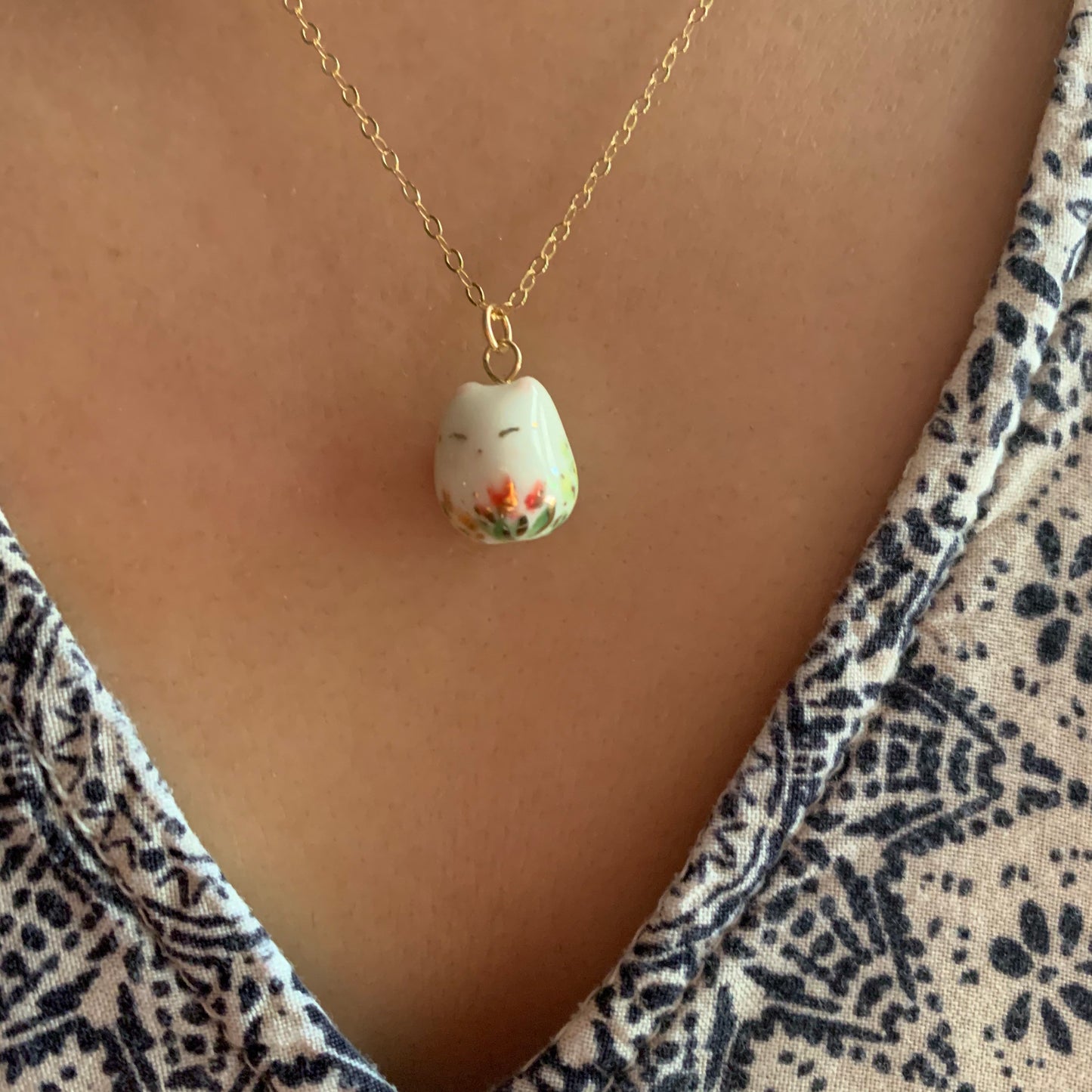 Happy Floral Cat Necklace