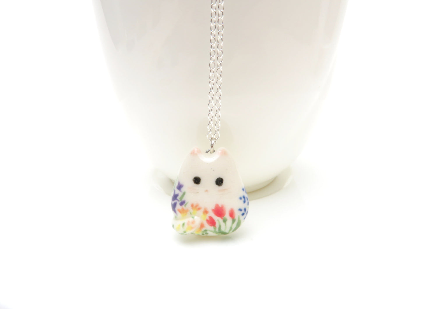 Flat Floral Cat Necklace