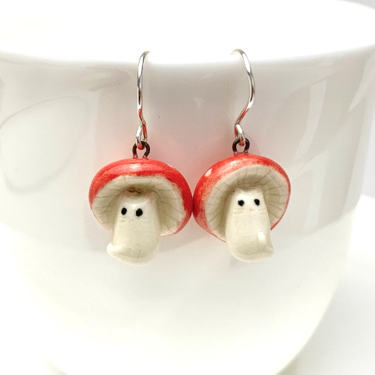 Mushroom Cat Dangle Earrings