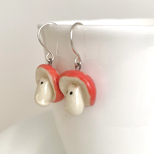 Mushroom Cat Dangle Earrings