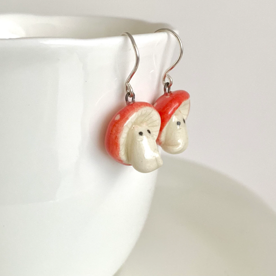 Mushroom Cat Dangle Earrings