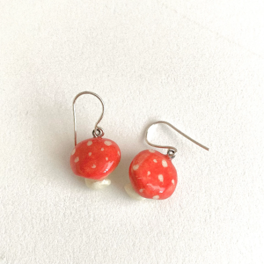 Mushroom Cat Dangle Earrings