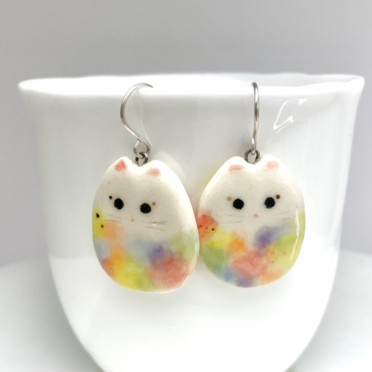 Pastel Rainbow Cat Dangle Earrings