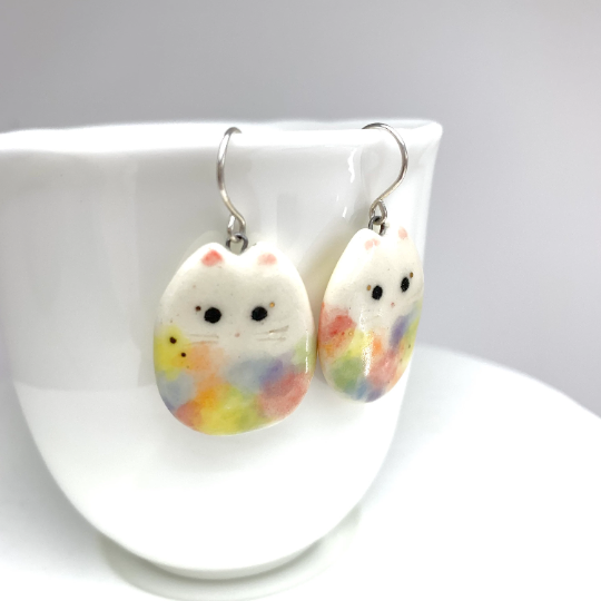 Pastel Rainbow Cat Dangle Earrings