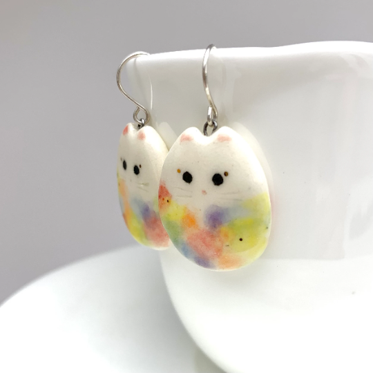 Pastel Rainbow Cat Dangle Earrings