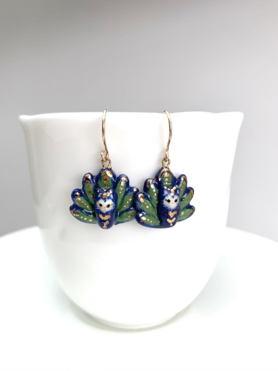 Peacock Cat Dangle Earrings