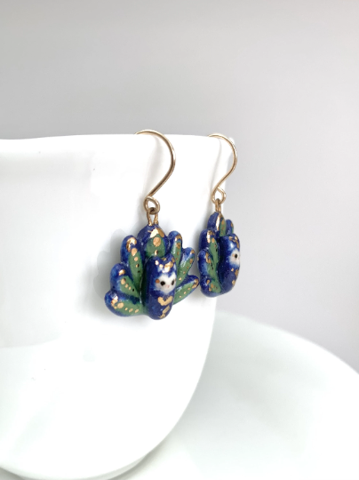 Peacock Cat Dangle Earrings