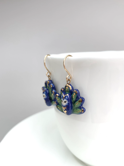 Peacock Cat Dangle Earrings