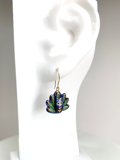 Peacock Cat Dangle Earrings