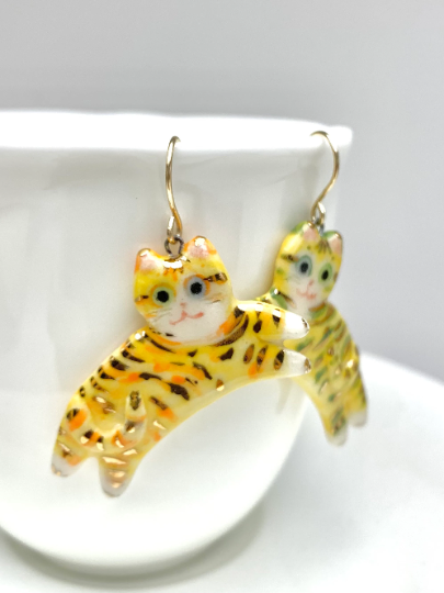 Whimsical Yellow Tabby Dangle Earrings