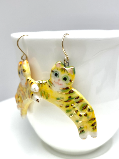 Whimsical Yellow Tabby Dangle Earrings