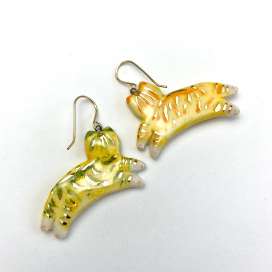 Whimsical Yellow Tabby Dangle Earrings