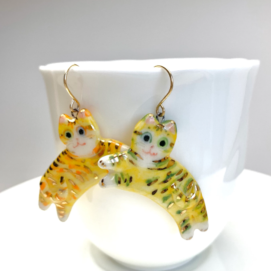 Whimsical Yellow Tabby Dangle Earrings