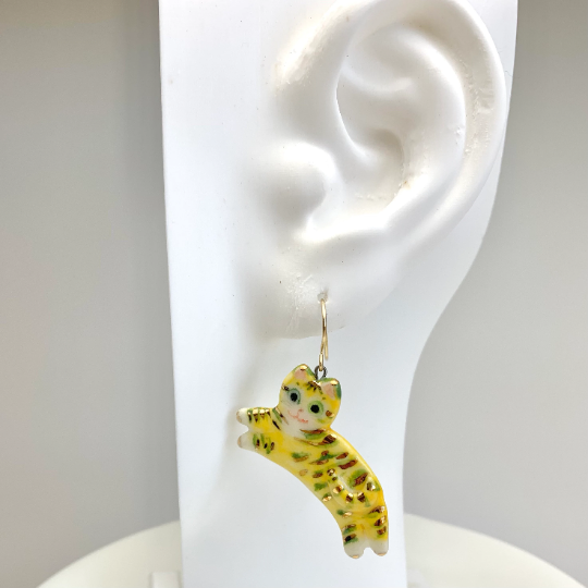 Whimsical Yellow Tabby Dangle Earrings