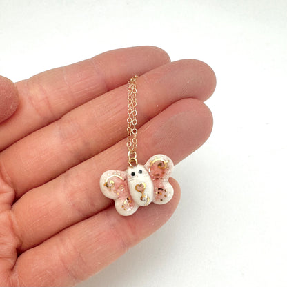 Tiny Pink Butterfly Cat Necklace