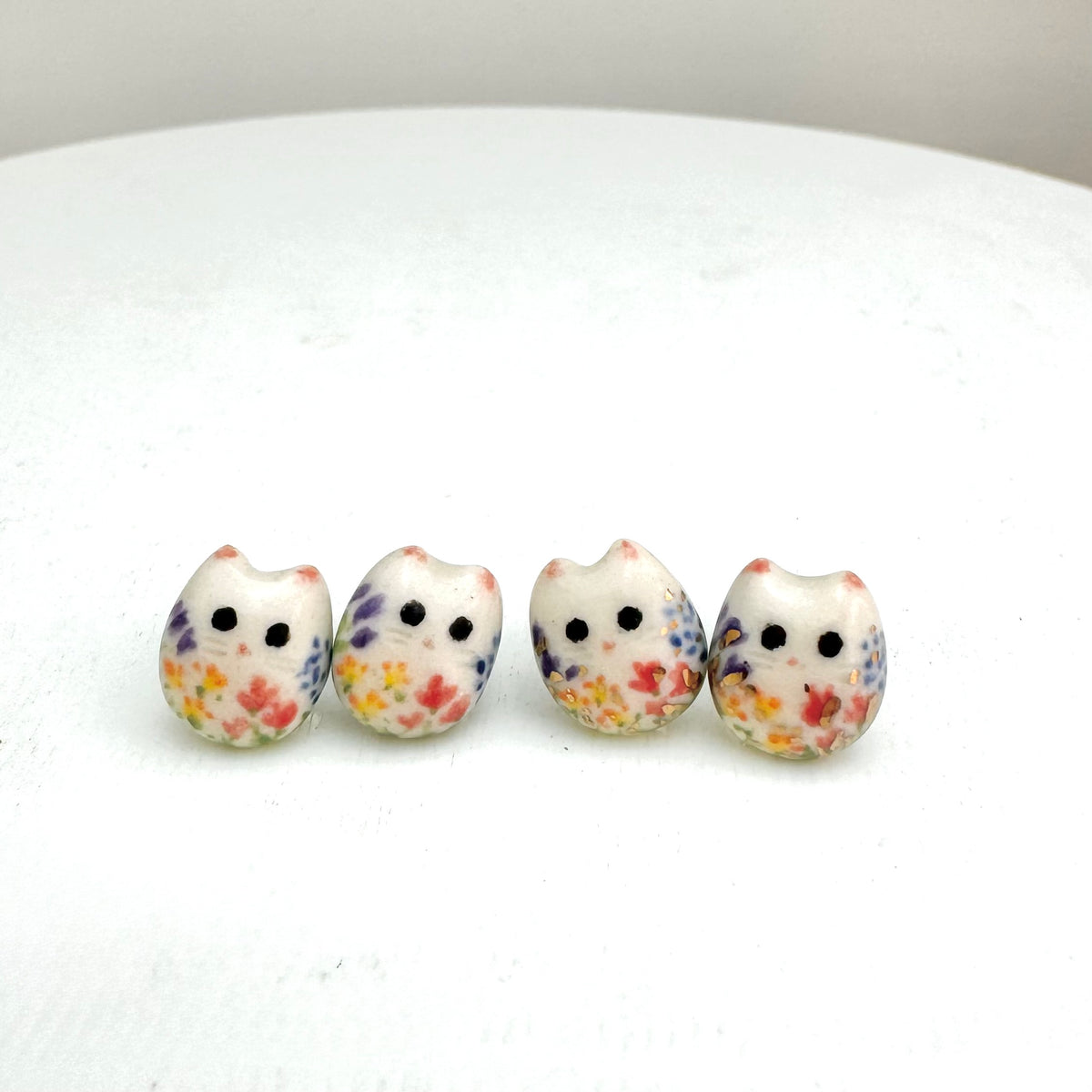 Tiny Floral Cat Stud Earrings