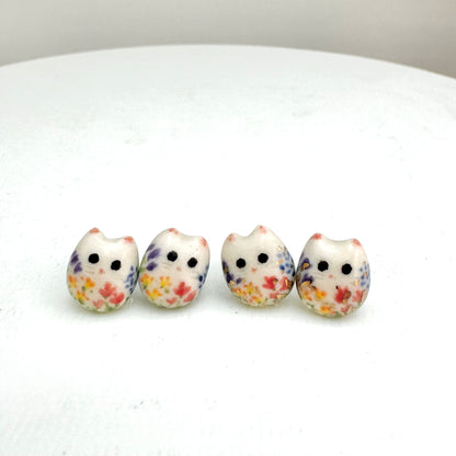 Tiny Floral Cat Stud Earrings