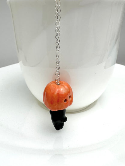 Peek-a-Boo Pumpkin Black Cat Necklace