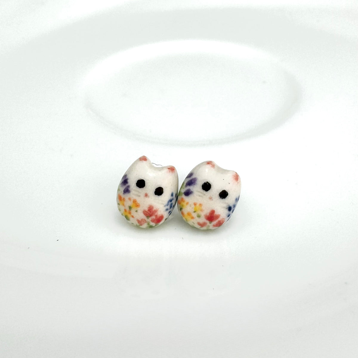 Tiny Floral Cat Stud Earrings
