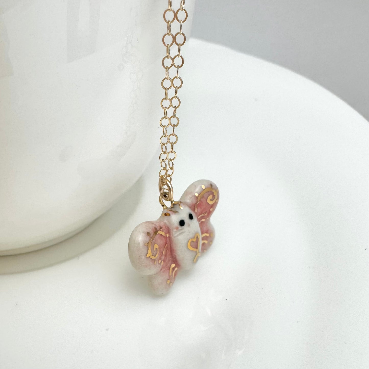 Tiny Pink Butterfly Cat Necklace