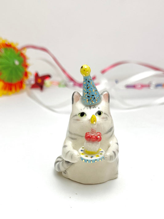 Birthday Cake Cat Figurine
