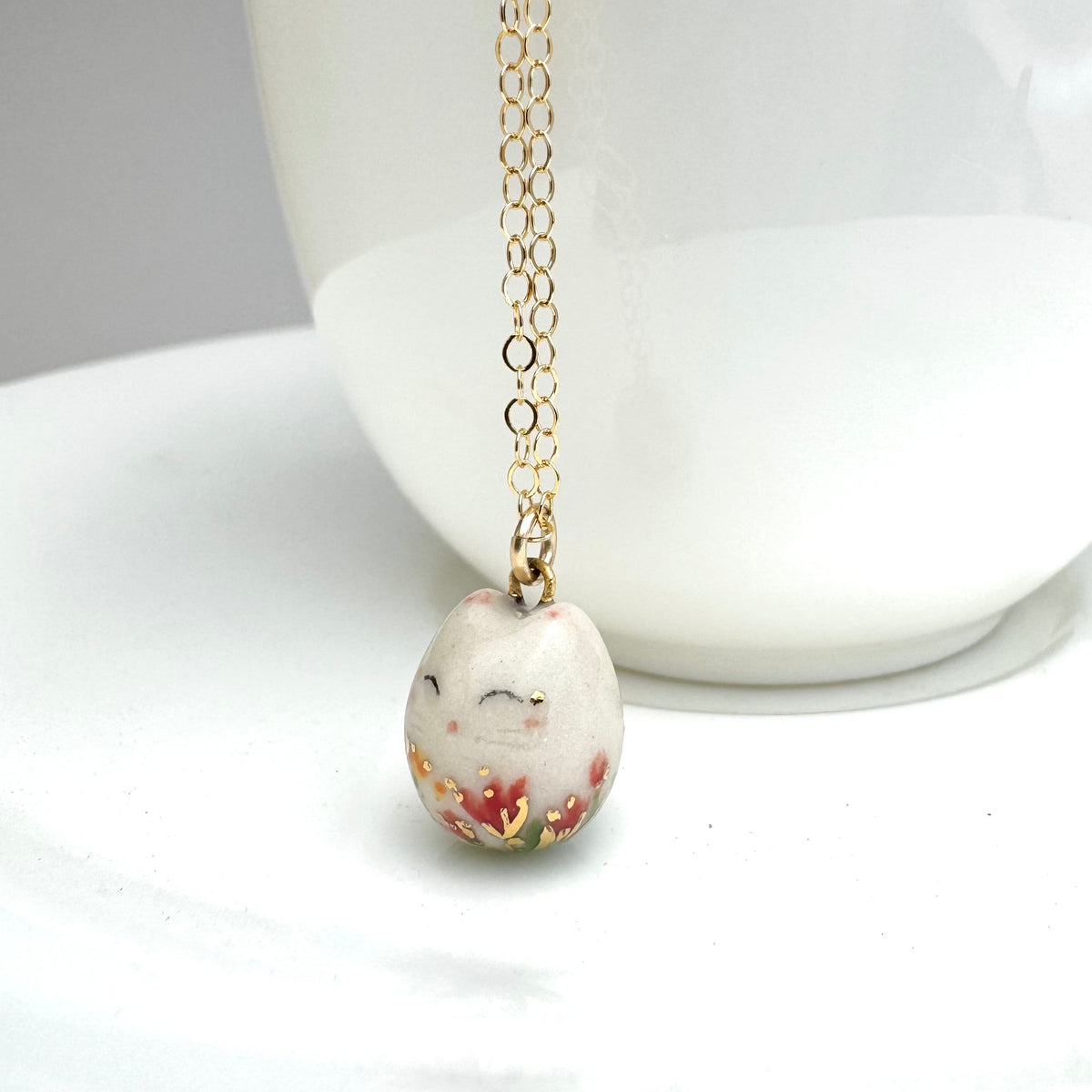 Happy Floral Cat Necklace
