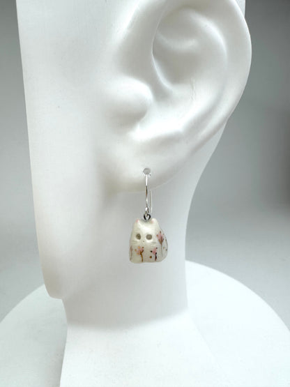 Pink Flower Ghost Cat Earrings