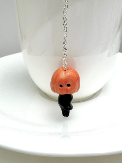 Peek-a-Boo Pumpkin Black Cat Necklace
