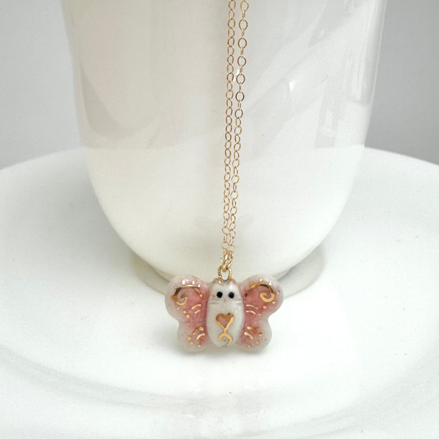 Tiny Pink Butterfly Cat Necklace