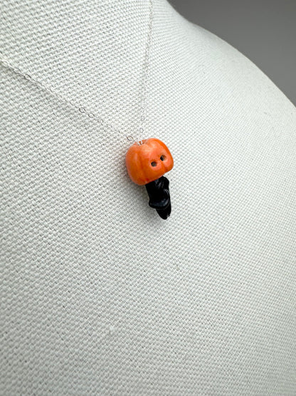 Peek-a-Boo Pumpkin Black Cat Necklace