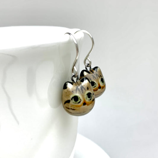 Brown Tabby Cat Dangle Earrings