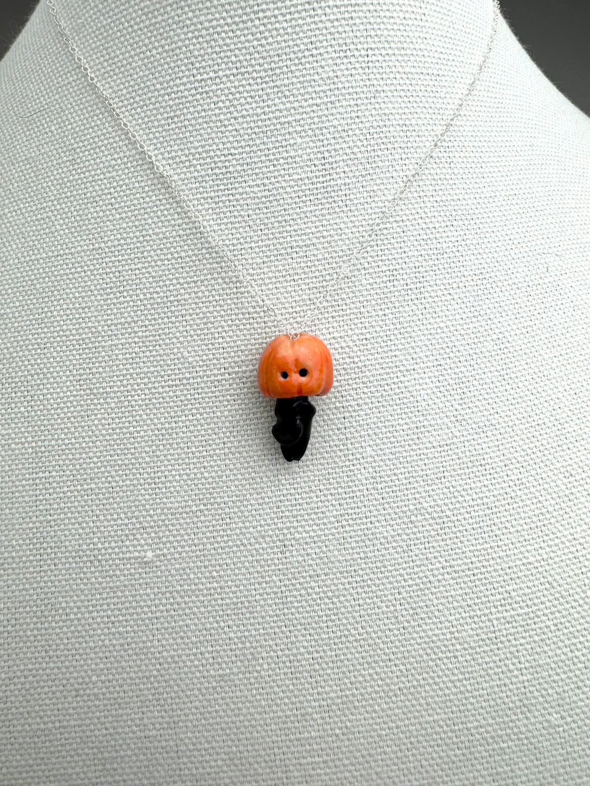 Peek-a-Boo Pumpkin Black Cat Necklace