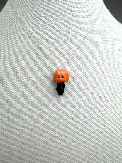 Peek-a-Boo Pumpkin Black Cat Necklace