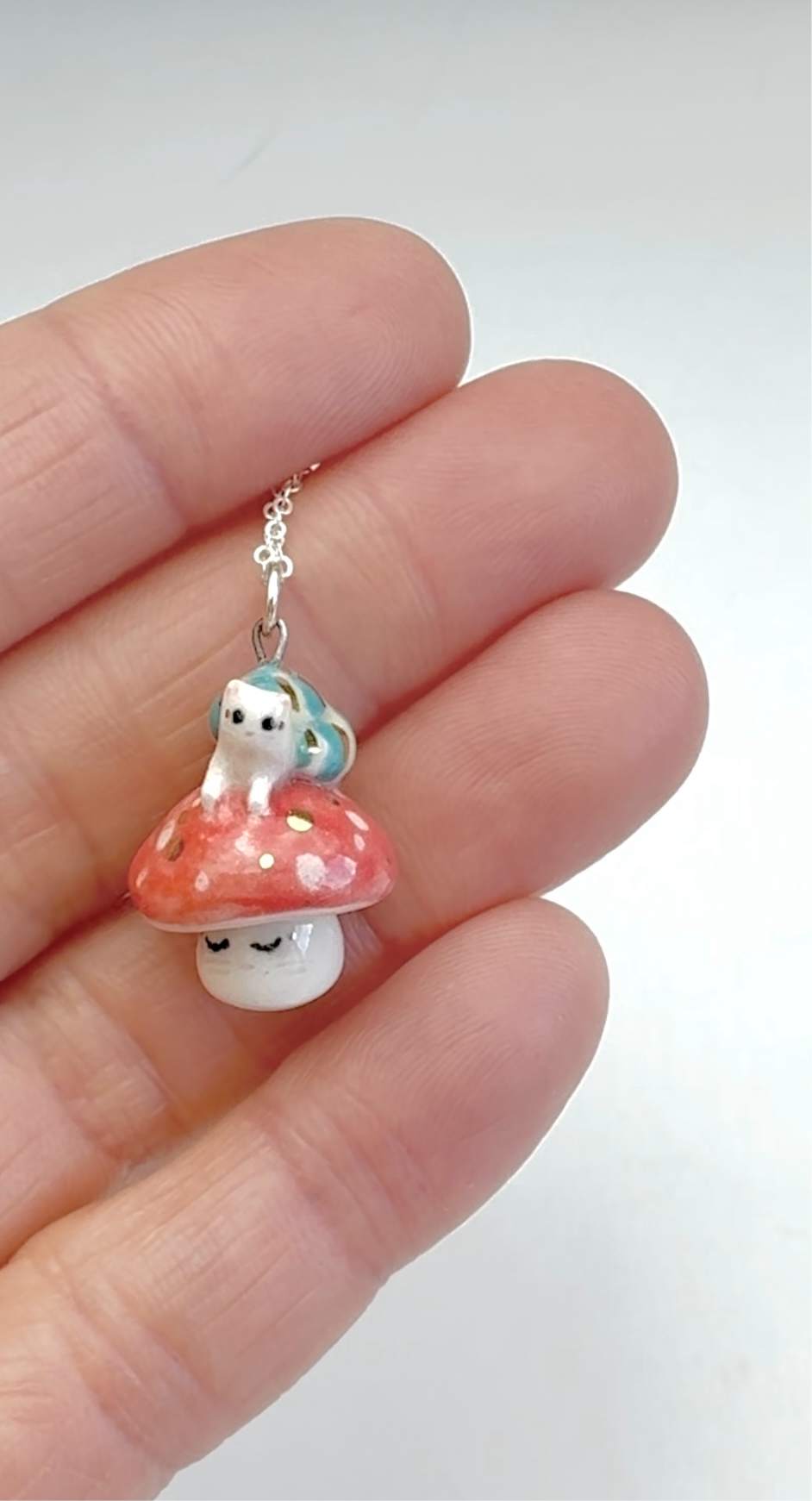 Snail Cat on Mushroom Necklace