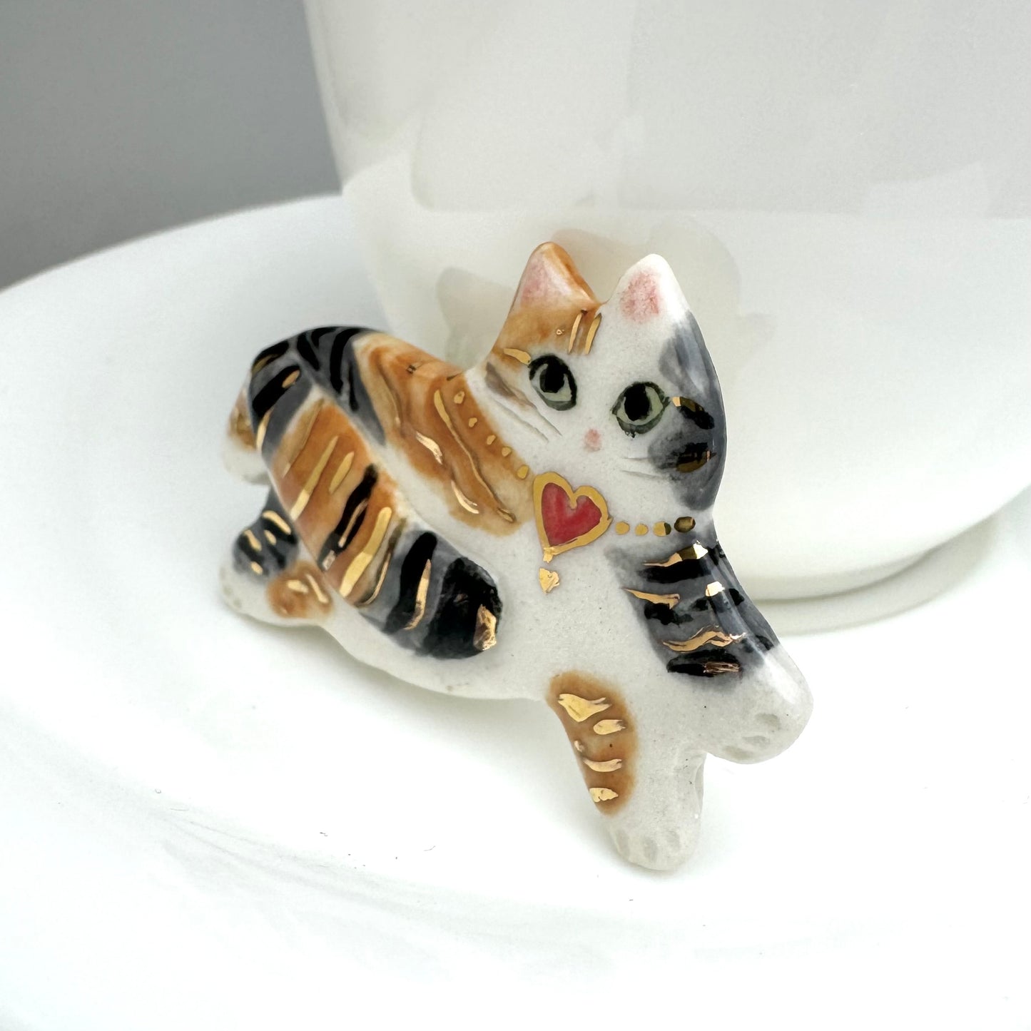 Fancy Porcelain Cat Pin Brooch